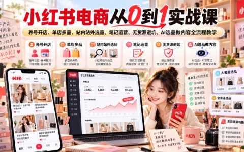 小红书电商0基础实战：养号开店选品笔记运营AI提效无货源避坑
