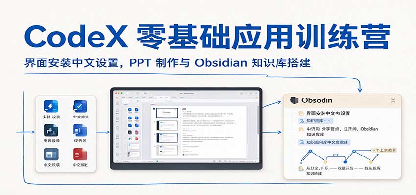 零基础CodeX安装中文设置+PPT制作+Obsidian知识库搭建教程