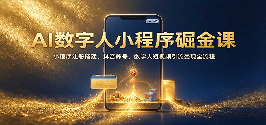 AI数字人小程序掘金课：注册搭建+抖音养号+短视频引流变现全流程