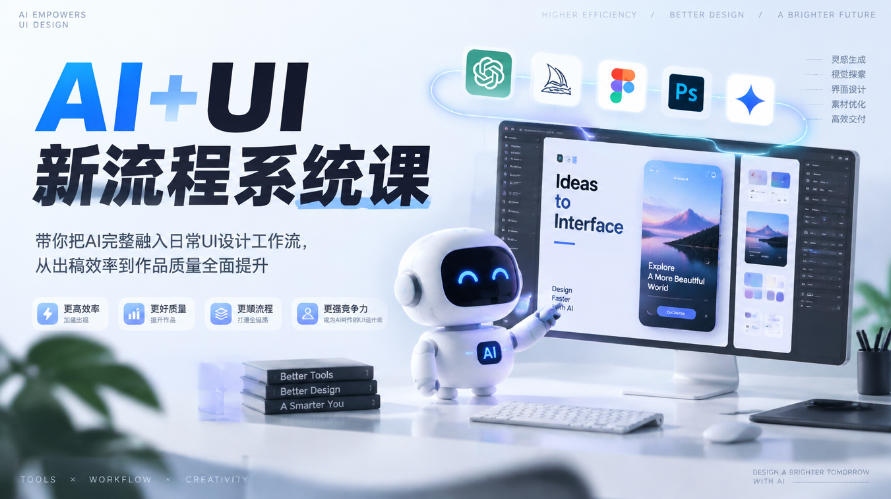 AI+UI设计全流程系统课｜图标界面B端IP作品集8周带练