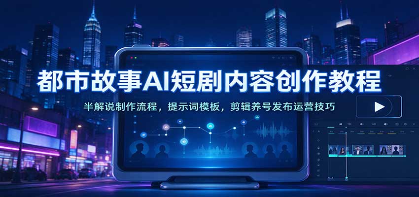 都市故事AI短剧半解说制作教程：提示词模板+剪辑养号发布运营技巧