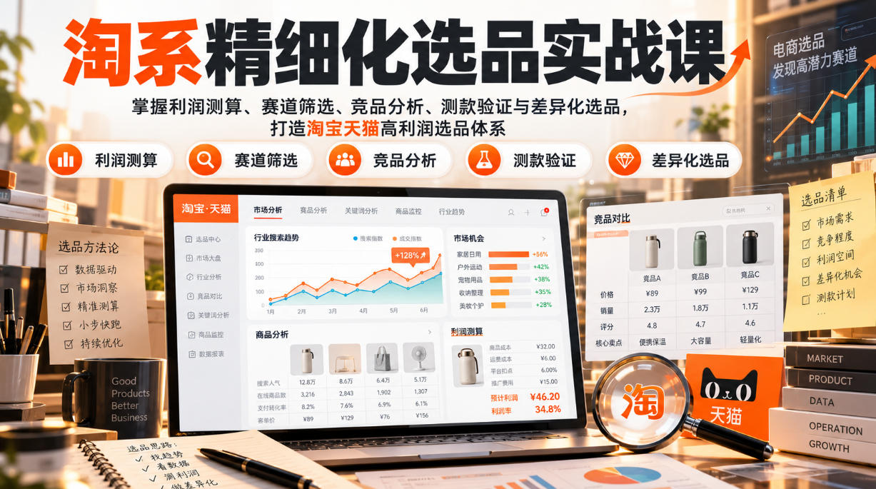 淘系精细化选品实战课：利润测算+赛道筛选+竞品分析，7节掌握高利润选品体系