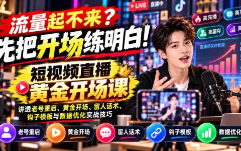 短视频直播黄金开场课：老号重启+留人话术+钩子模板，开场数据优化实战