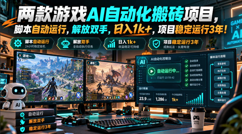 两款游戏AI自动化搬砖脚本G机项目 零基础矩阵多开变现1方法稳定3年