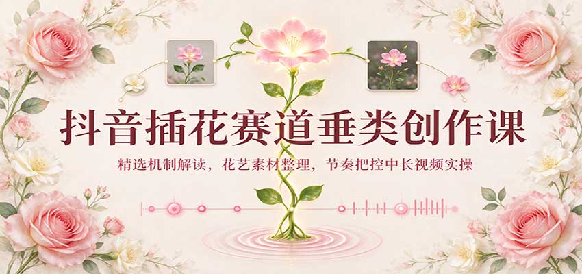 抖音插花中长视频创作课：精选机制+花艺素材整理与节奏剪辑实操
