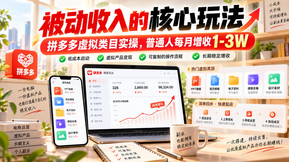 拼多多虚拟类目被动收入实操：自动发货开店教程，普通人月增收1-3W