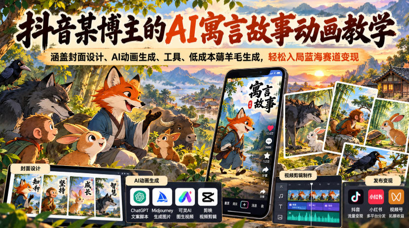 零基础AI寓言故事动画教程：封面设计+AI生成+工具薅福利，轻松入局蓝海赛道变现