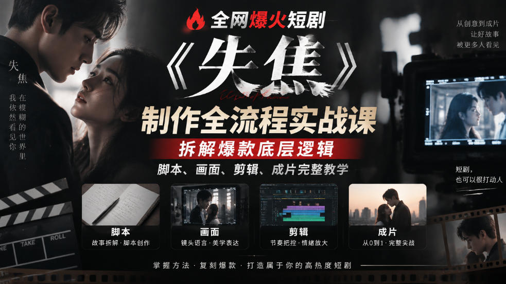 短剧《失焦》制作全流程实战课｜脚本分镜剪辑成片教学
