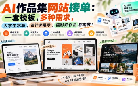 AI作品集网站接单教程：一套模板搞定大学生求职、设计师展示与摄影师作品集建站