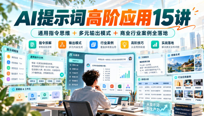 AI提示词高阶应用15讲：通用指令思维+多元输出模式+行业案例落地