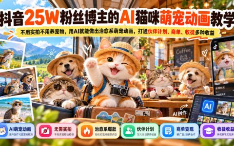 抖音25W粉博主AI猫咪萌宠动画课 零实拍养宠 打通伙伴计划商单收徒