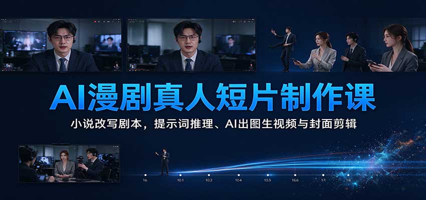 AI漫剧真人短片制作课：小说改剧本与提示词出图生视频剪辑