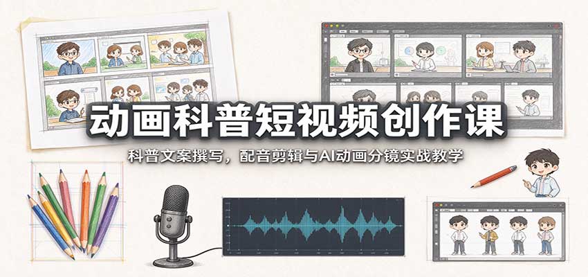 动画科普短视频创作课：AI动画分镜+文案配音剪辑实战，小白也能做科普动画