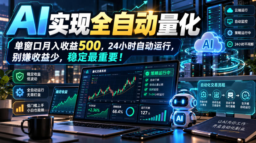 AI量化交易项目实操半年稳定月收益500步骤，服务器免费托管小白1小时上手