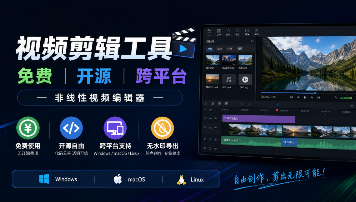 免费开源跨平台视频剪辑工具：支持4K多轨道无水印非线性编辑
