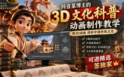 零基础Blender3D国风科普动画制作教程，抖音精选独家签约变现