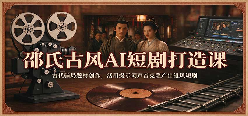 邵氏古风AI短剧课：NEO+NOIZ古代骗局提示词声音克隆港风短剧制作