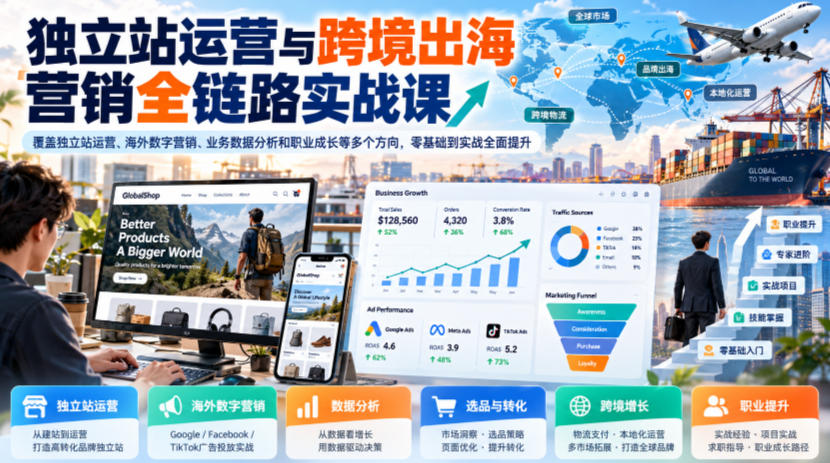 独立站运营与跨境出海营销实战：Shopify+广告投放+数据分析全链路