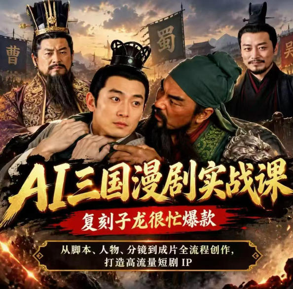 抖音14W粉同款AI三国漫剧实战课：零基础脚本分镜到成片全流程