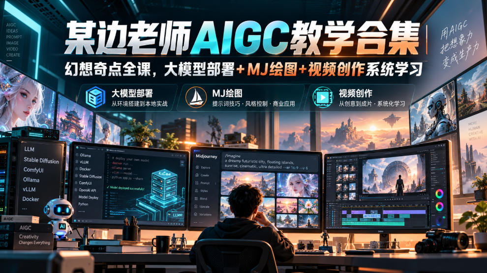 某边老师AIGC幻想奇点全课:大模型本地部署+MJ绘图+AI视频创作系统教程 某边老师AIGC幻想奇点全课:大模型本地部署+MJ绘图+AI视频创作系统教程