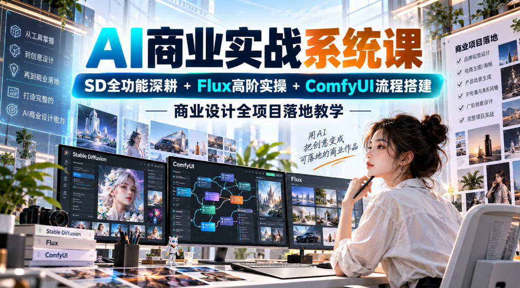 AI商业实战课｜SD+Flux+Comfyui全流程商业设计落地