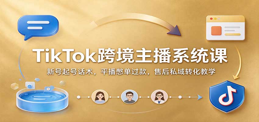 TikTok跨境主播系统课：新号起号话术+平播憋单过款+PayPal结汇+私域转化售后全流程
