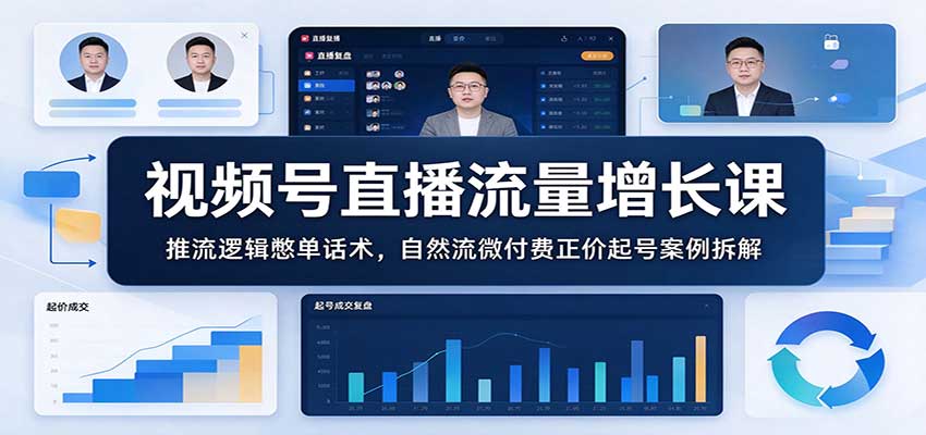 视频号直播流量增长课：推流逻辑+憋单话术+自然流微付费正价起号案例拆解