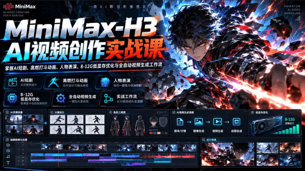 MiniMax-H3 AI视频实战：低显存优化+自动化工作流，短剧打斗动画全掌握