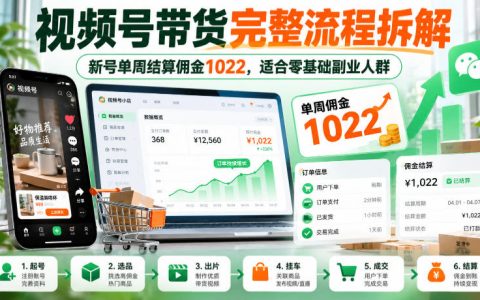 视频号带货完整流程拆解：零基础新号单周佣金1022实操