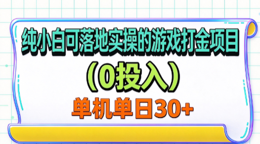 纯小白0投入游戏打金项目：手机电脑可做单机单号变现30+