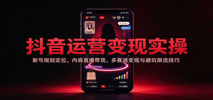 抖音运营变现实操：新号定位+直播带货+多赛道变现与防限流
