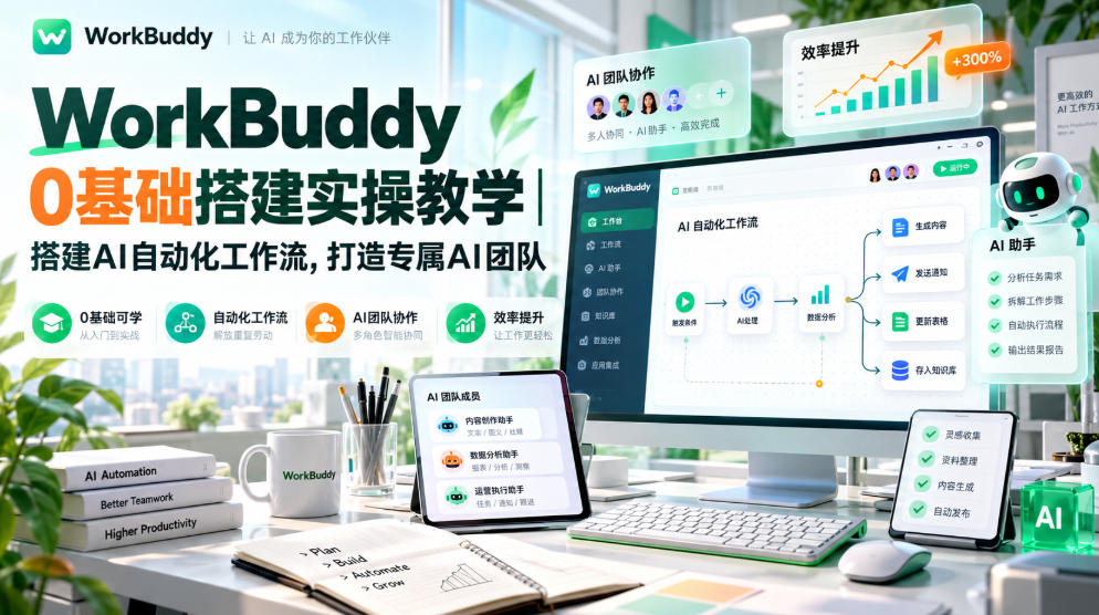 WorkBuddy零基础实操：搭建AI自动化工作流与专属AI团队