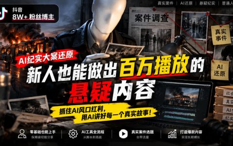 抖音8W粉博主AI纪实大案还原教学，零基础做百W播放悬疑内容
