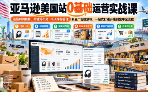 亚马逊美国站0基础运营实战课：选品利润核算+FBA库存+新品广告