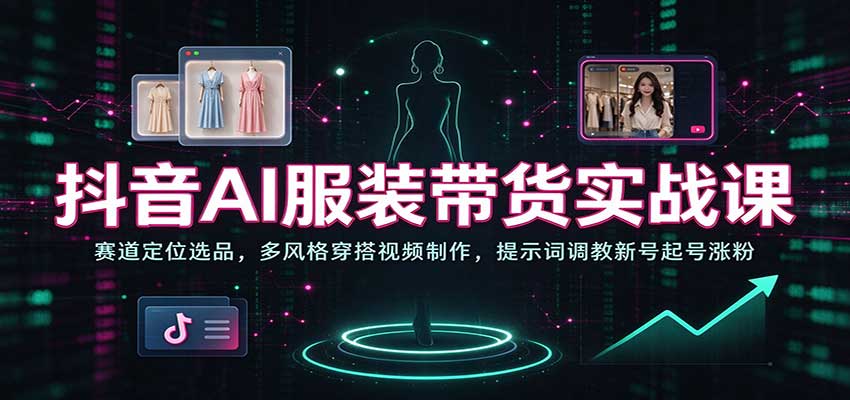 抖音AI服装带货实战课：赛道定位选品+多风格穿搭视频制作+提示词调教新号起号涨粉