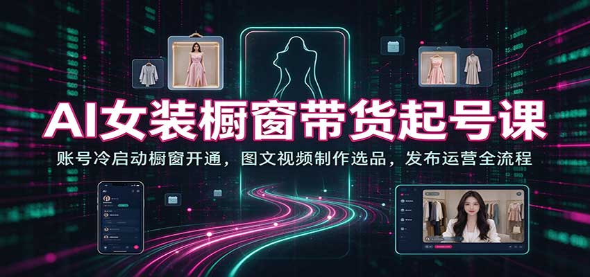 AI女装橱窗带货起号课：冷启动开通橱窗+图文视频制作选品发布运营全流程