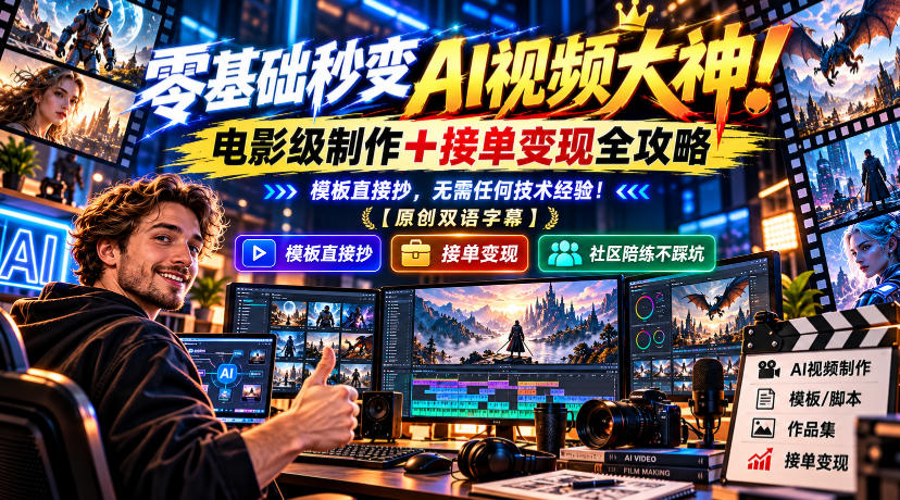 零基础AI视频制作教程：电影级视频+接单变现全攻略