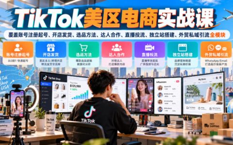 TikTok美区电商实战课：账号注册起号到选品投流独立站全流程