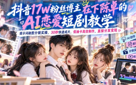 抖音17W粉丝博主在下陈卓AI恋爱短剧教学提示词融图分镜实操30秒成片