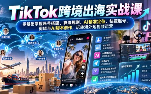 TikTok跨境出海实战课：零基础账号搭建+算法规则+AI定位起号剪辑脚本全攻略