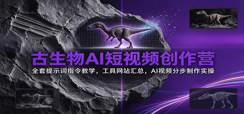 古生物AI短视频创作营：提示词指令+工具网站汇总，AI视频分步制作实操教学