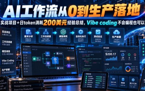 AI工作流从0到生产落地：Vibe Coding实战课+日耗200步骤美元Token成本管控