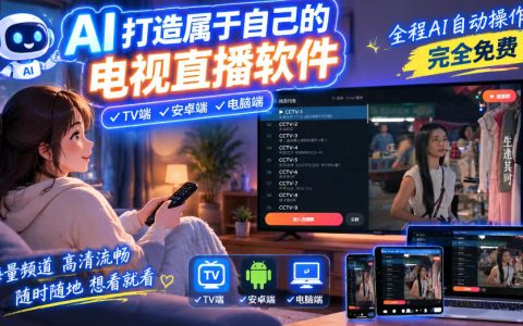 一个提示词AI自动化做电视直播软件，电脑安卓电视三端通用免费流畅