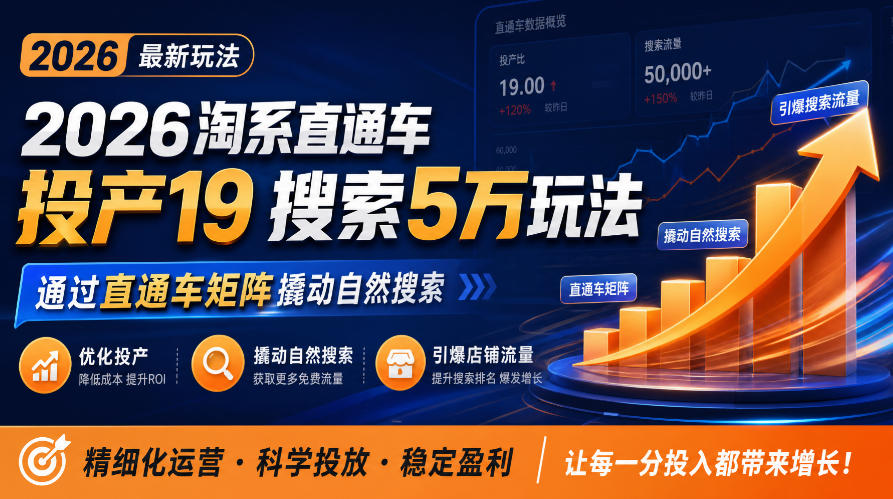 2026淘系直通车矩阵投产19搜索5万玩法｜撬动自然搜索