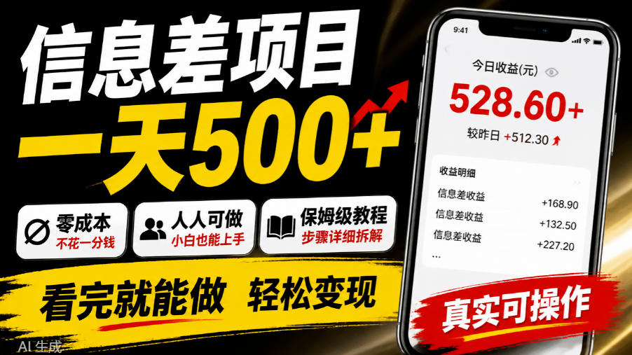 闲鱼信息差项目低成本实操教程 人人可做一天500方法